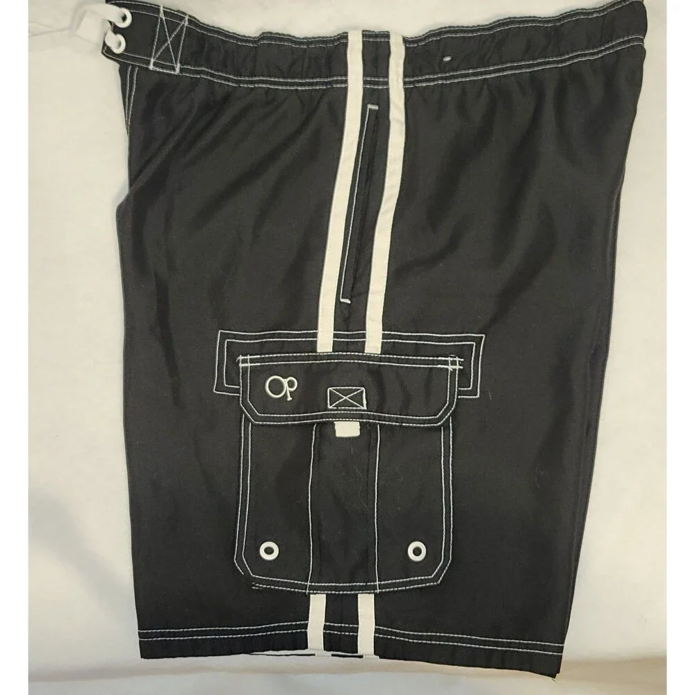 Ocean Pacific (OP) Men's Board Shorts Swim Trunks Black Cargo Size L (36-38)